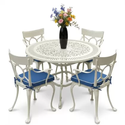 4 Kişilik alüminyum döküm masa sandalye seti, nostaljik ferforje balkon, bahçe mobilyası Renk  Beyaz