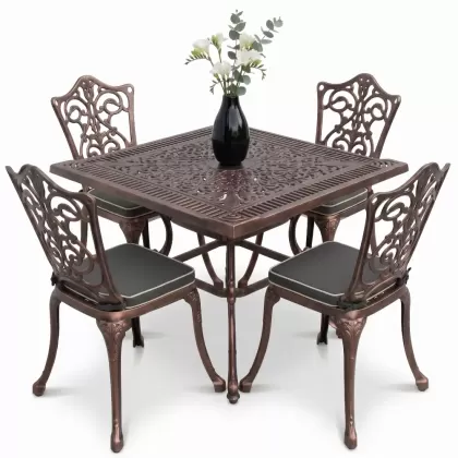 4 Kişilik alüminyum döküm masa sandalye seti, nostaljik ferforje balkon, bahçe mobilyası Renk Bakır Eskitme