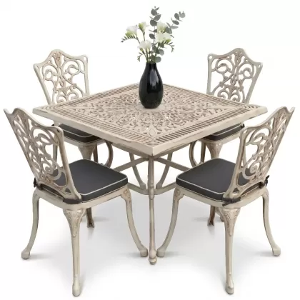 4 Kişilik alüminyum döküm masa sandalye seti, nostaljik ferforje balkon, bahçe mobilyası Renk Beyaz Eskitme