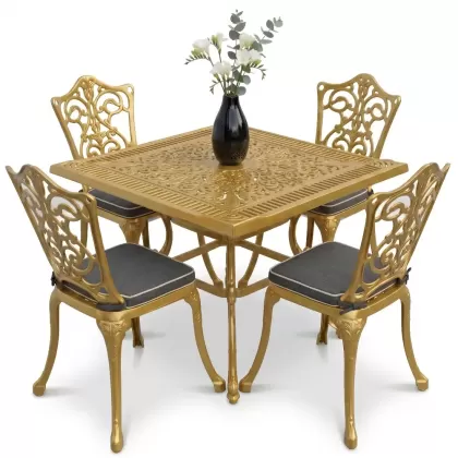 4 Kişilik alüminyum döküm masa sandalye seti, nostaljik ferforje balkon, bahçe mobilyası Renk Gold Altın