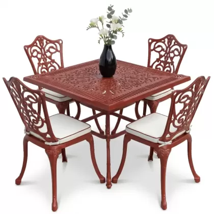 4 Kişilik alüminyum döküm masa sandalye seti, nostaljik ferforje balkon, bahçe mobilyası Renk Kiremit Kırmızısı