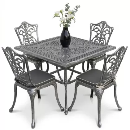 4 Kişilik alüminyum döküm masa sandalye seti, nostaljik ferforje balkon, bahçe mobilyası Renk  Gümüş Silver