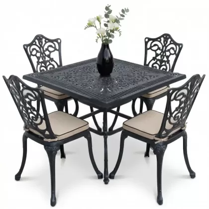 4 Kişilik alüminyum döküm masa sandalye seti, nostaljik ferforje balkon, bahçe mobilyası Renk  Siyah