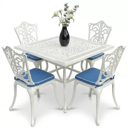 4 Kişilik alüminyum döküm masa sandalye seti, nostaljik ferforje balkon, bahçe mobilyası Renk  Beyaz
