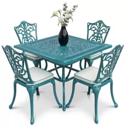 4 Kişilik alüminyum döküm masa sandalye seti, nostaljik ferforje balkon, bahçe mobilyası Renk Turkuaz