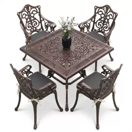 4 Kişilik alüminyum döküm masa sandalye seti, nostaljik ferforje balkon, bahçe mobilyası Renk Bakır Eskitme