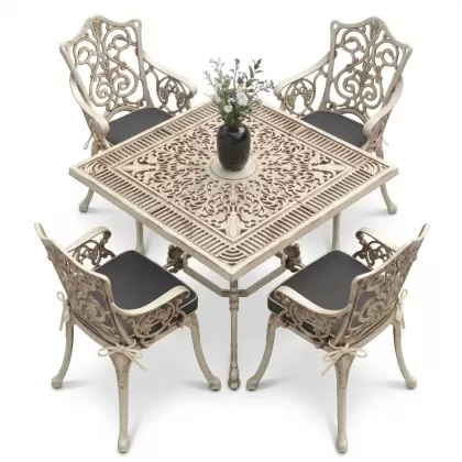 4 Kişilik alüminyum döküm masa sandalye seti, nostaljik ferforje balkon, bahçe mobilyası Renk Beyaz Eskitme