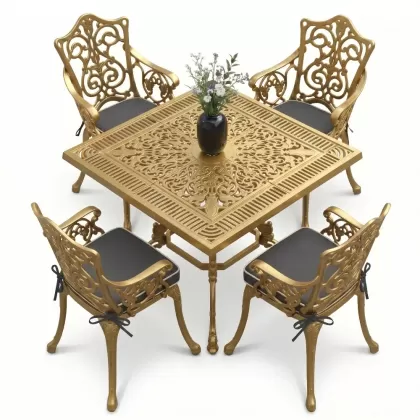 4 Kişilik alüminyum döküm masa sandalye seti, nostaljik ferforje balkon, bahçe mobilyası Renk Gold Altın