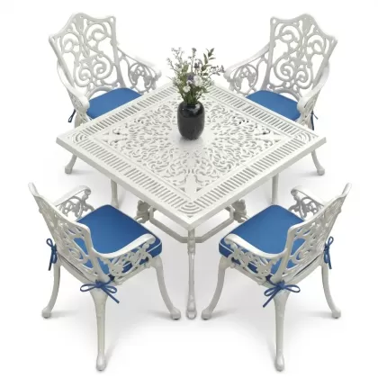 4 Kişilik alüminyum döküm masa sandalye seti, nostaljik ferforje balkon, bahçe mobilyası Renk  Beyaz