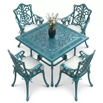 4 Kişilik alüminyum döküm masa sandalye seti, nostaljik ferforje balkon, bahçe mobilyası Renk Turkuaz