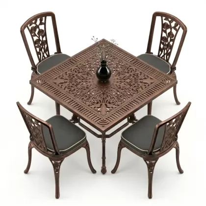 4 Kişilik alüminyum döküm masa sandalye seti, nostaljik ferforje balkon, bahçe mobilyası Renk Bakır Eskitme