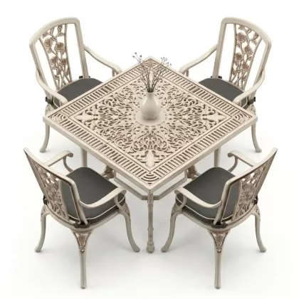 4 Kişilik alüminyum döküm masa sandalye seti, nostaljik ferforje balkon, bahçe mobilyası Renk Beyaz Eskitme