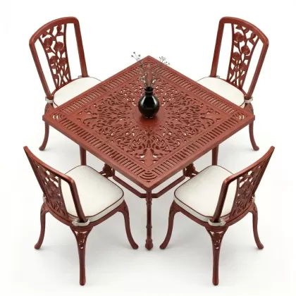 4 Kişilik alüminyum döküm masa sandalye seti, nostaljik ferforje balkon, bahçe mobilyası Renk Kiremit Kırmızısı