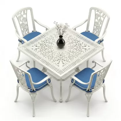 4 Kişilik alüminyum döküm masa sandalye seti, nostaljik ferforje balkon, bahçe mobilyası Renk  Beyaz