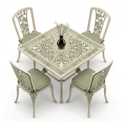 4 Kişilik alüminyum döküm masa sandalye seti, nostaljik ferforje balkon, bahçe mobilyası Renk Yeşil Patina
