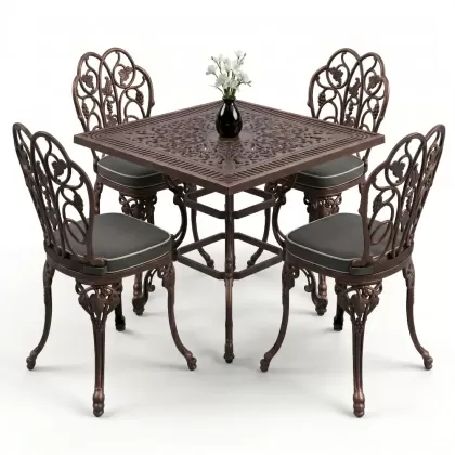 4 Kişilik alüminyum döküm masa sandalye seti, nostaljik ferforje balkon, bahçe mobilyası Renk Bakır Eskitme