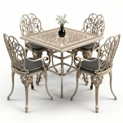 4 Kişilik alüminyum döküm masa sandalye seti, nostaljik ferforje balkon, bahçe mobilyası Renk Beyaz Eskitme