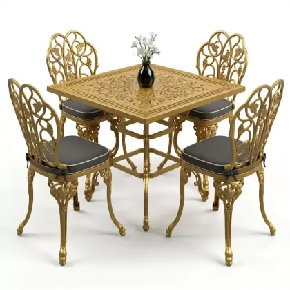 4 Kişilik alüminyum döküm masa sandalye seti, nostaljik ferforje balkon, bahçe mobilyası Renk Gold Altın