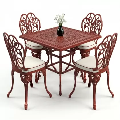 4 Kişilik alüminyum döküm masa sandalye seti, nostaljik ferforje balkon, bahçe mobilyası Renk Kiremit Kırmızısı