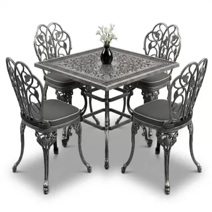 4 Kişilik alüminyum döküm masa sandalye seti, nostaljik ferforje balkon, bahçe mobilyası Renk  Gümüş Silver