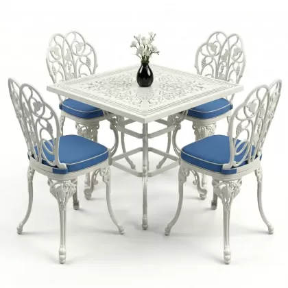 4 Kişilik alüminyum döküm masa sandalye seti, nostaljik ferforje balkon, bahçe mobilyası Renk  Beyaz