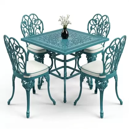 4 Kişilik alüminyum döküm masa sandalye seti, nostaljik ferforje balkon, bahçe mobilyası Renk Turkuaz