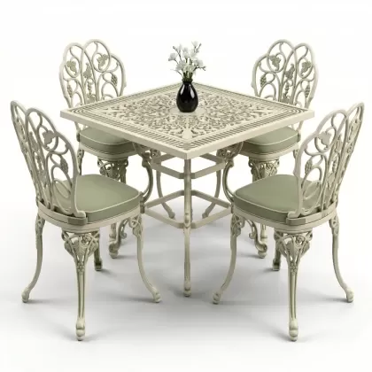 4 Kişilik alüminyum döküm masa sandalye seti, nostaljik ferforje balkon, bahçe mobilyası Renk Yeşil Patina