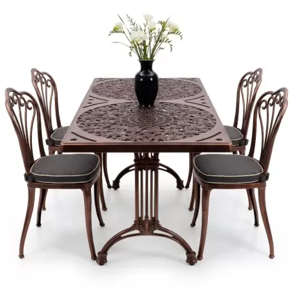 4 Kişilik alüminyum döküm masa sandalye seti, nostaljik ferforje balkon, bahçe mobilyası Renk Bakır Eskitme