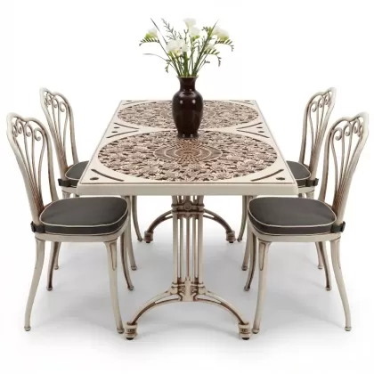 4 Kişilik alüminyum döküm masa sandalye seti, nostaljik ferforje balkon, bahçe mobilyası Renk Beyaz Eskitme