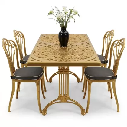 4 Kişilik alüminyum döküm masa sandalye seti, nostaljik ferforje balkon, bahçe mobilyası Renk Gold Altın