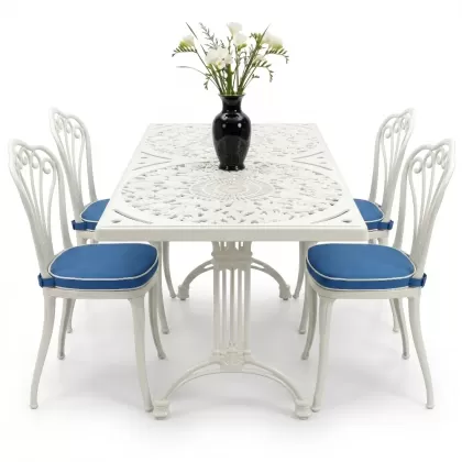 4 Kişilik alüminyum döküm masa sandalye seti, nostaljik ferforje balkon, bahçe mobilyası Renk  Beyaz