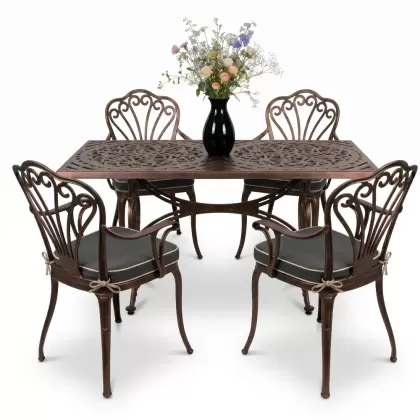 4 Kişilik alüminyum döküm masa sandalye seti, nostaljik ferforje balkon, bahçe mobilyası Renk Bakır Eskitme