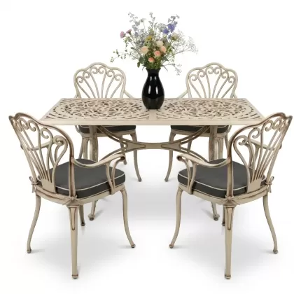 4 Kişilik alüminyum döküm masa sandalye seti, nostaljik ferforje balkon, bahçe mobilyası Renk Beyaz Eskitme