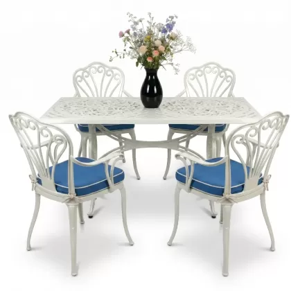 4 Kişilik alüminyum döküm masa sandalye seti, nostaljik ferforje balkon, bahçe mobilyası Renk  Beyaz