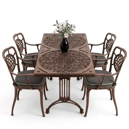 4 Kişilik alüminyum döküm masa sandalye seti, nostaljik ferforje balkon, bahçe mobilyası Renk Bakır Eskitme