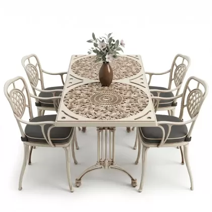 4 Kişilik alüminyum döküm masa sandalye seti, nostaljik ferforje balkon, bahçe mobilyası Renk Beyaz Eskitme