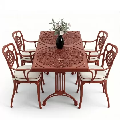 4 Kişilik alüminyum döküm masa sandalye seti, nostaljik ferforje balkon, bahçe mobilyası Renk Kiremit Kırmızısı