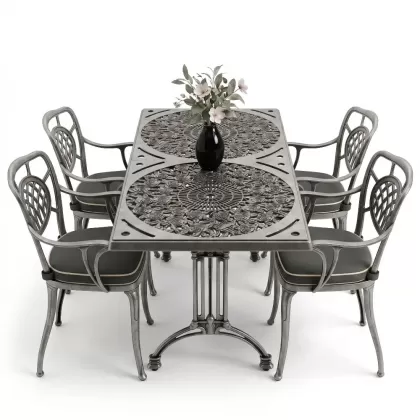 4 Kişilik alüminyum döküm masa sandalye seti, nostaljik ferforje balkon, bahçe mobilyası Renk  Gümüş Silver