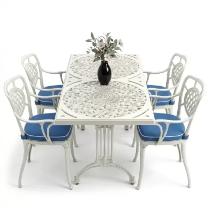 4 Kişilik alüminyum döküm masa sandalye seti, nostaljik ferforje balkon, bahçe mobilyası Renk  Beyaz