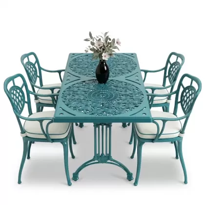 4 Kişilik alüminyum döküm masa sandalye seti, nostaljik ferforje balkon, bahçe mobilyası Renk Turkuaz