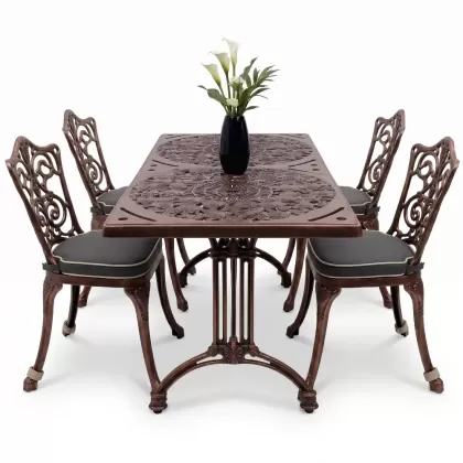 4 Kişilik alüminyum döküm masa sandalye seti, nostaljik ferforje balkon, bahçe mobilyası Renk Bakır Eskitme