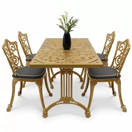 4 Kişilik alüminyum döküm masa sandalye seti, nostaljik ferforje balkon, bahçe mobilyası Renk Gold Altın