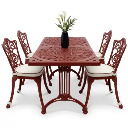 4 Kişilik alüminyum döküm masa sandalye seti, nostaljik ferforje balkon, bahçe mobilyası Renk Kiremit Kırmızısı