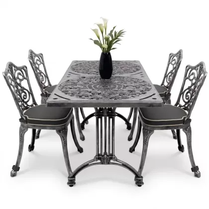 4 Kişilik alüminyum döküm masa sandalye seti, nostaljik ferforje balkon, bahçe mobilyası Renk  Gümüş Silver