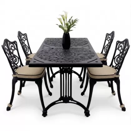 4 Kişilik alüminyum döküm masa sandalye seti, nostaljik ferforje balkon, bahçe mobilyası Renk  Siyah