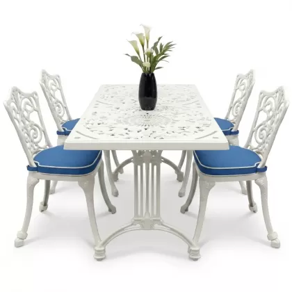 4 Kişilik alüminyum döküm masa sandalye seti, nostaljik ferforje balkon, bahçe mobilyası Renk  Beyaz