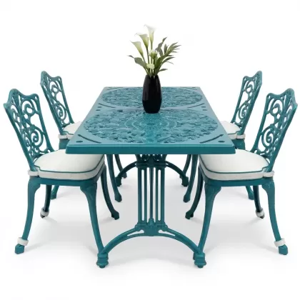 4 Kişilik alüminyum döküm masa sandalye seti, nostaljik ferforje balkon, bahçe mobilyası Renk Turkuaz