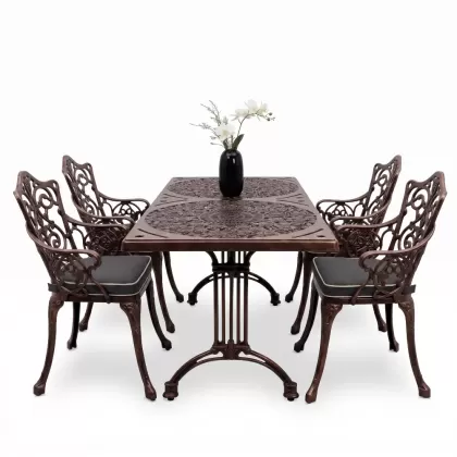 4 Kişilik alüminyum döküm masa sandalye seti, nostaljik ferforje balkon, bahçe mobilyası Renk Bakır Eskitme