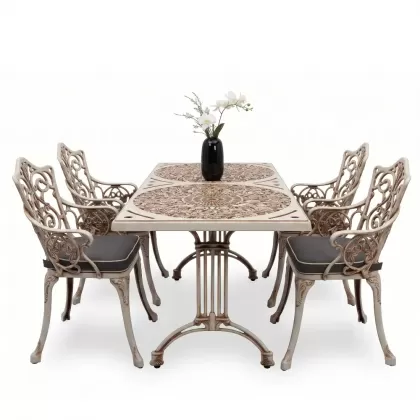 4 Kişilik alüminyum döküm masa sandalye seti, nostaljik ferforje balkon, bahçe mobilyası Renk Beyaz Eskitme