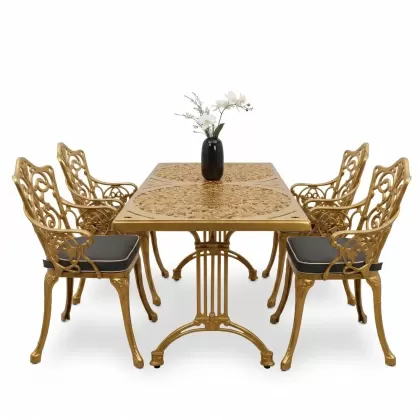 4 Kişilik alüminyum döküm masa sandalye seti, nostaljik ferforje balkon, bahçe mobilyası Renk Gold Altın